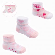 S501: Pink 3 Pack Turnover Socks (0-12 Months)